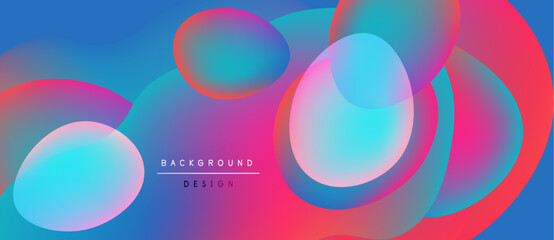 Abstract fluid shapes blend vibrant colors. Blue, pink, purple gradients create dynamic background design. Modern aesthetic, smooth transitions.
