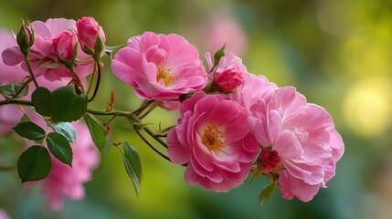 Fototapeta premium Pink Roses Blooming in Garden with Soft Natural Background
