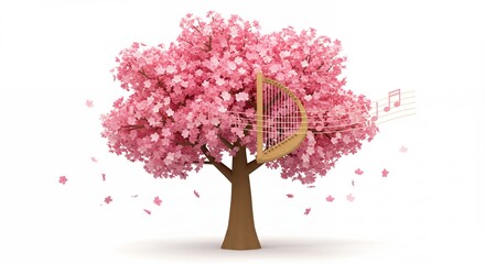 Obraz premium Pink blossom tree and musical note