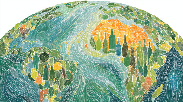 Earth of Waste: A visual representation of Earth, constructed entirely from the form of recycled objects, signifying the pressing need for environmental protection and a focus on reuse