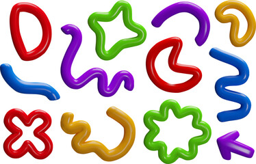 A set of colorful 3D vector swirls, abstract geometric shapes.