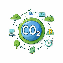 drawn carbon dioxide CO2 icon in doodle style. Mark point icon design collection for ecology design element