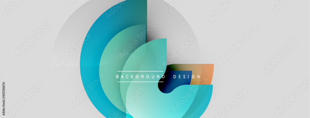 Poster abstract design features overlapping circles, blue tones dominate. minimalist style with text backgr