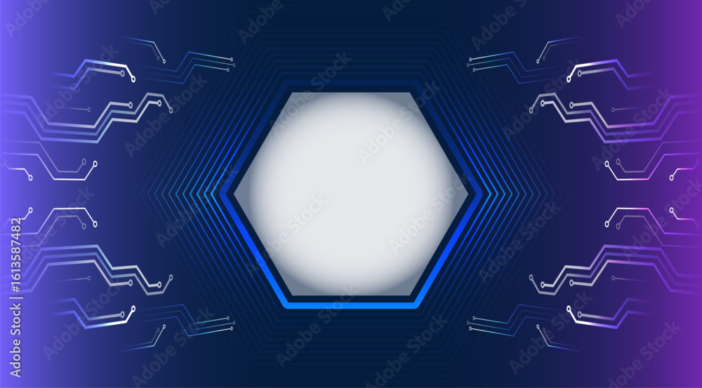Poster geometric futuristic concept. abstract technology background consisting of hexagons, circuit board a
