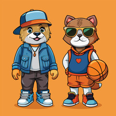 Obraz premium Cool cartoon animals wearing stylish outfits fashion