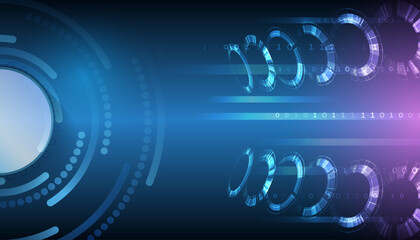 Futuristic background with glowing digital rings and motion blur on a purple-blue gradient. Perfect for sci-fi interfaces, tech presentations, and virtual data environments.