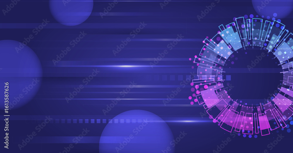 Aufkleber futuristic circular interface on a blue and purple background with glowing lines and abstract elemen