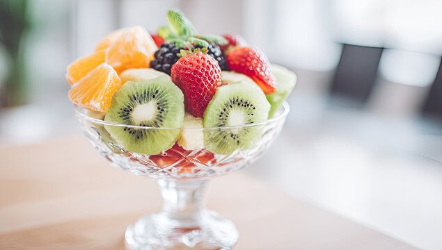 Colorful fruit salad in a glass bowl - Powered by Adobe