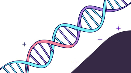 Colorful helix DNA strands illustrate a medical concept on a white background, symbolizing health and scientific design