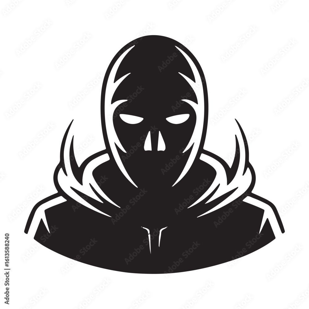 Poster mysterious hacker vector illustration for cyber security and anonymous online activity designs