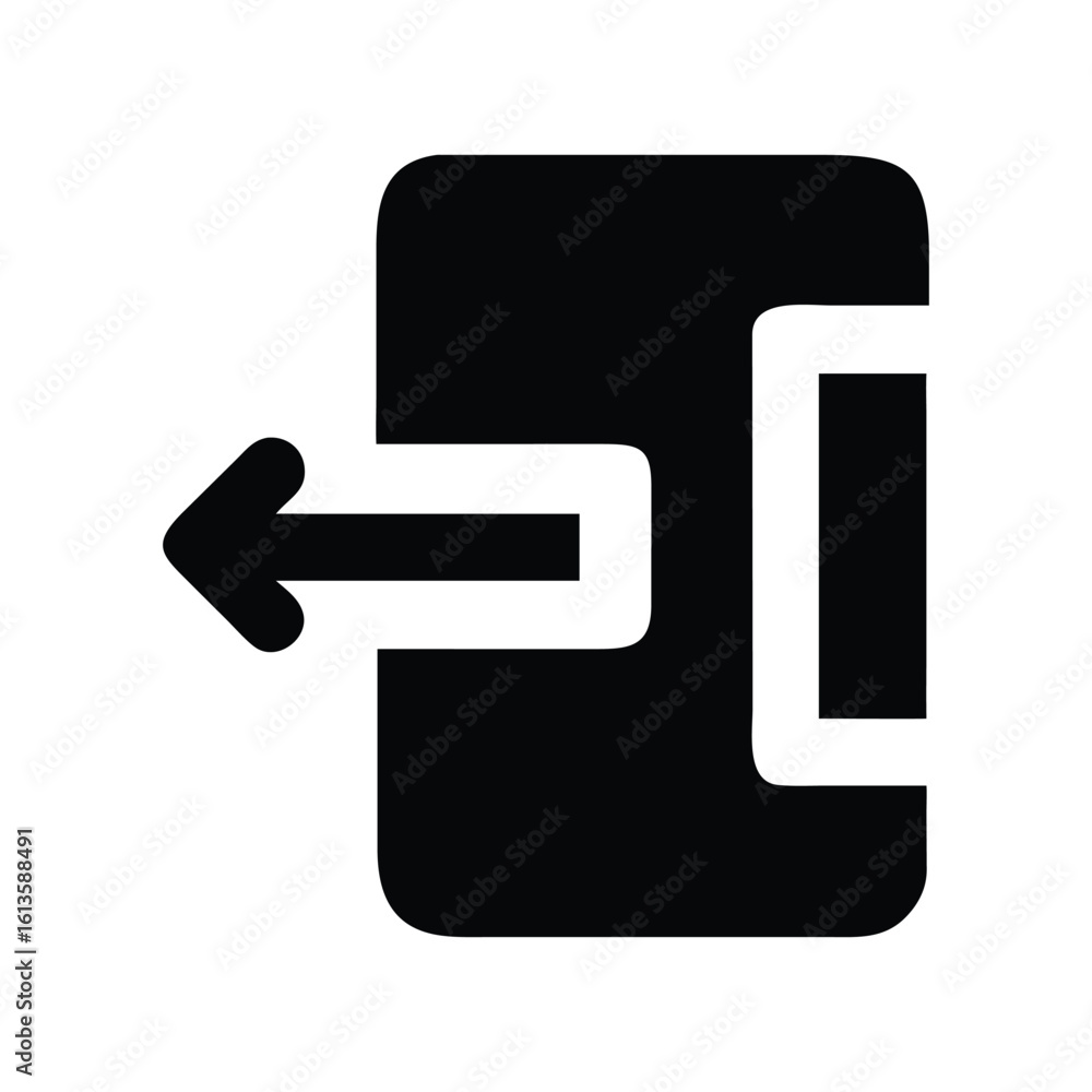 Poster bold exit symbol points towards the left side.
