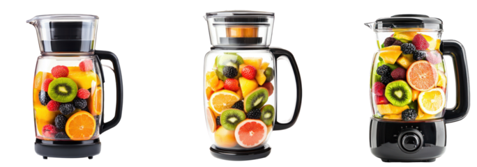 Blender with fruits isolated on transparent background