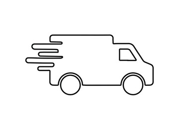 Speedy delivery truck silhouette moving fast representing quick shipping and logistics isolated on white background