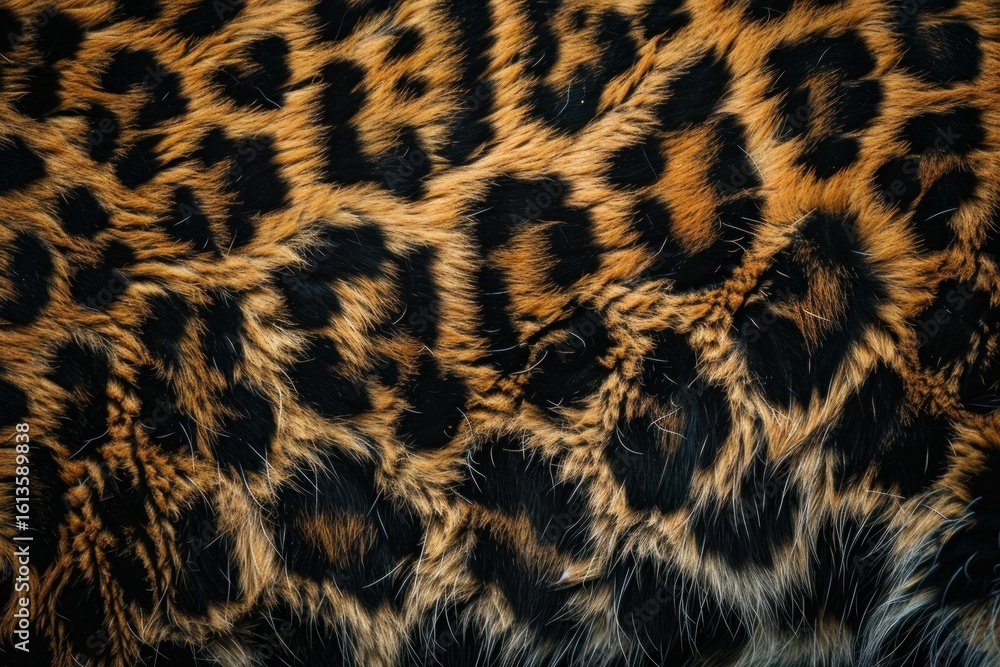 Poster close up view of leopard fur, highlighting the intricate pattern of spots and texture of the animal'