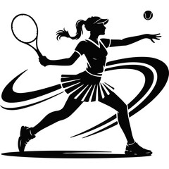 Modern vector logo of a female tennis player silhouette with a dynamic abstract swoosh.