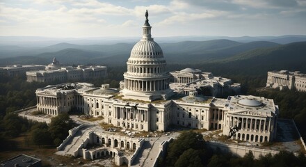 American Capitol Building Ruined and Overgrown Post Apocalypse