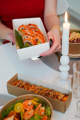 Sushi. Fast food. The concept of Japanese cuisine.