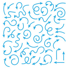 Set of squiggle line arrows. Simple line hand drawn curved vector arrows icons