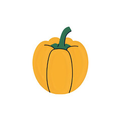 Obraz premium Simple hand drawn illustration of a bright orange pumpkin with a green stem on a white background