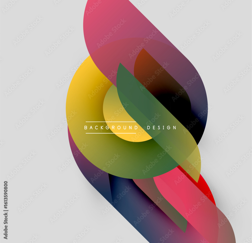 Poster abstract colorful overlapping shapes create dynamic visual effect. modern design elements present sm