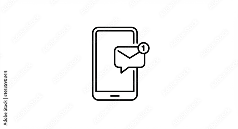 Poster smartphone displaying a new message notification with an envelope icon and a number one badge at the