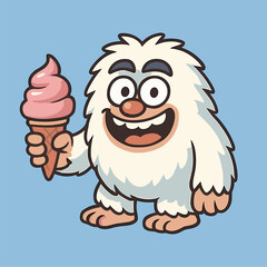 Cartoon mascot enjoying a big ice cream.