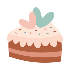 Piece of cake clipart. Slice cake cartoon festive food. Vector illustration