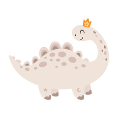 Dinosaur girl clipart. Cute cartoon character in vector hand drawn style.