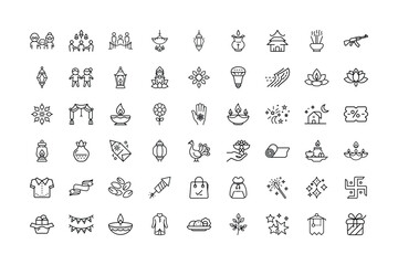 Diwali vector art of diverse diwali icons representing traditions and festivities