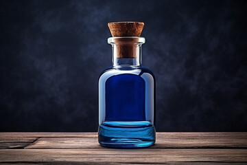 Elegant, isolated old glass bottles of perfume, vodka, and olive oil on a wooden background, perfect for health, beauty, and spa themes