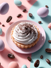 Fototapeta premium Delightful Coffee Tart Topped with Swirled Whipped Cream