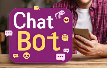 Person using a mobile phone with a chat bot interface