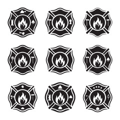 Vintage Monochrome Firefighting Labels icon Set vector illustration on white background