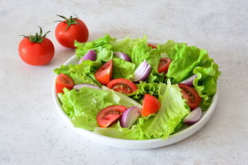 Fresh Salad with Tomatoes and Red Onion and lettuce