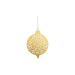 Elegant golden onion shaped christmas ornament with intricate cutout design hanging