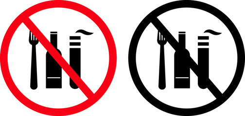  vactor Do not eat or drink sign symbols. black in red circle icons.icon Fla design collection,vector, illustration,
