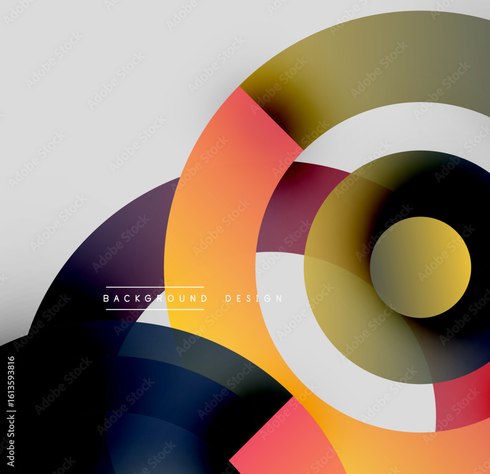 Poster abstract colorful circles overlap, creating dynamic visual effect. modern design features gradients,