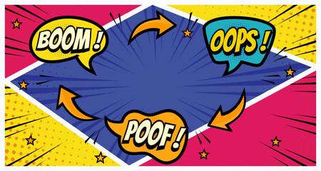 Fototapeta premium Colorful pop up comic strip background design