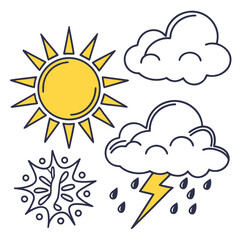 Vector icons showing sun, partly cloudy, and overcast weather for digital use.

