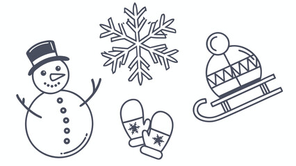 Snow and winter symbols in minimal icon style