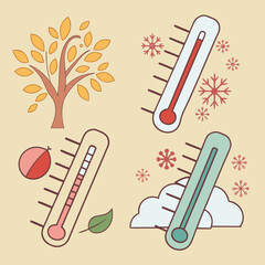 Thermometer icons showing temperature levels for hot and cold conditions.

