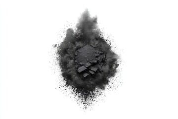 Dark powder explosion on white background