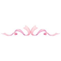 Pink beautifully twisting ribbon. Ribbon pattern. Watercolor