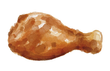 Hand painted watercolor grilled chicken leg isolated