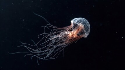 A glowing jellyfish floats gracefully.
