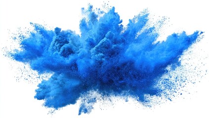 Vibrant blue powder explosion on white background