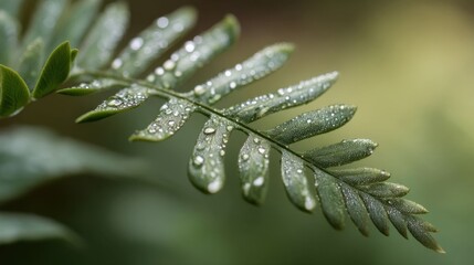 Close-up of fern leaf with dew.