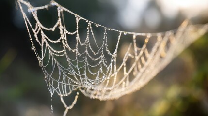 Close-up of dew-covered cobweb.