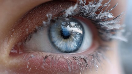 Close-up of a woman's eye with crystalized iris.
