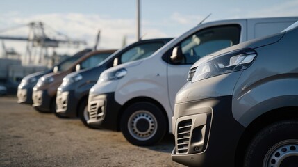 Row of electric minivans awaiting delivery.
